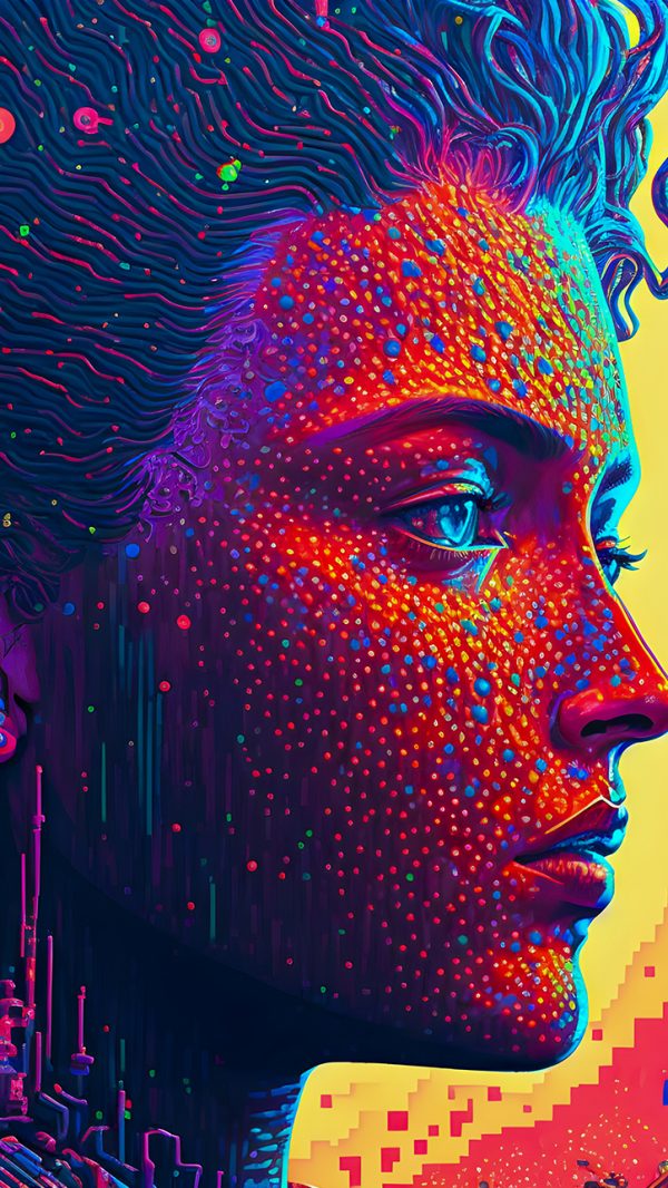 Amazing Abstract Pop Art and Cyberpunk Girl portrait illustratio